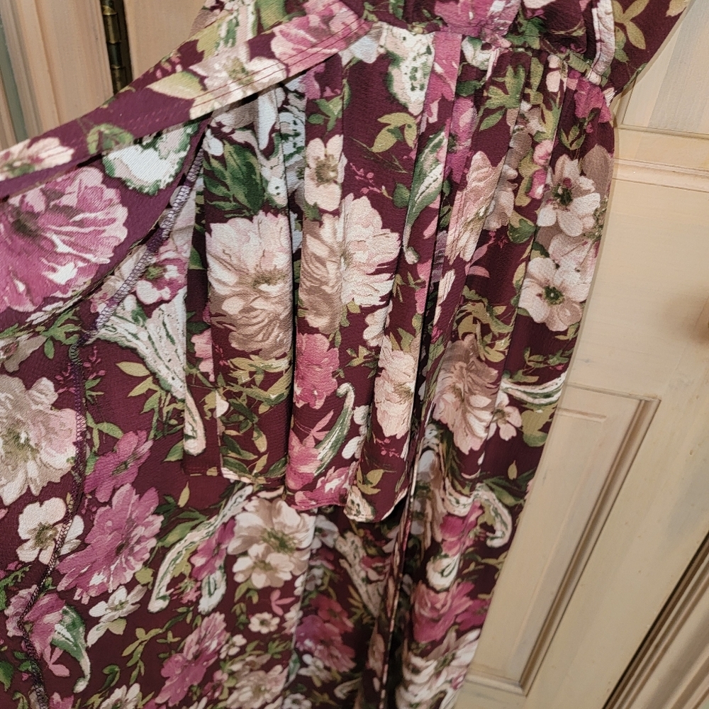 Miami Romper Misses sz L with long overlay like Dress Burgundy Floral - Picture 4 of 5
